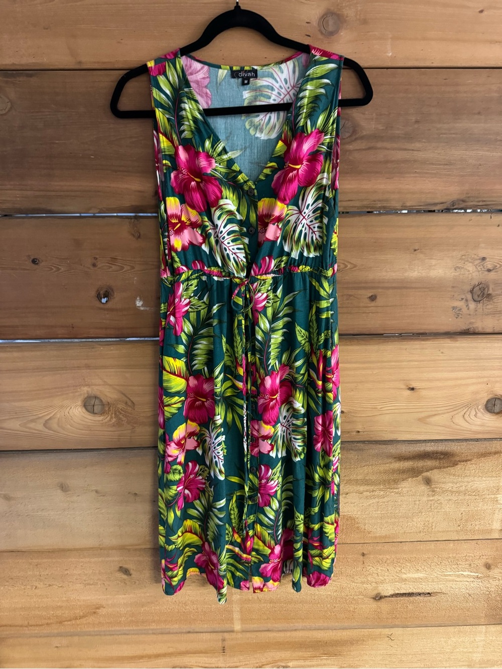 Diva Teal Tropical Midi Dress with Hot Pink Floral Print
